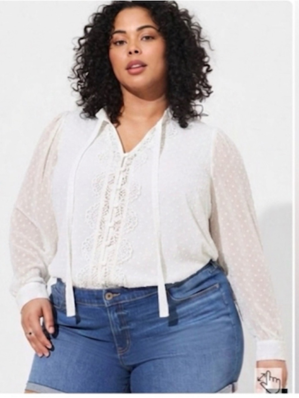 Torrid Women’s Chiffon Clip Dot Ruffle Neck Tie Front Top Blouse White Size 4X